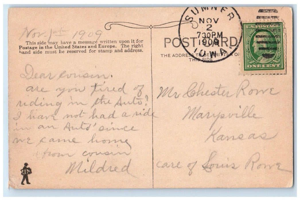 1909 Main Street Looking East Building Sumner Iowa IA Vintage Antique Postcard