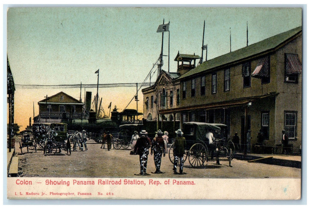 c1910 Showing Panama Railroad Station Colon Rep. of Panama  Postcard