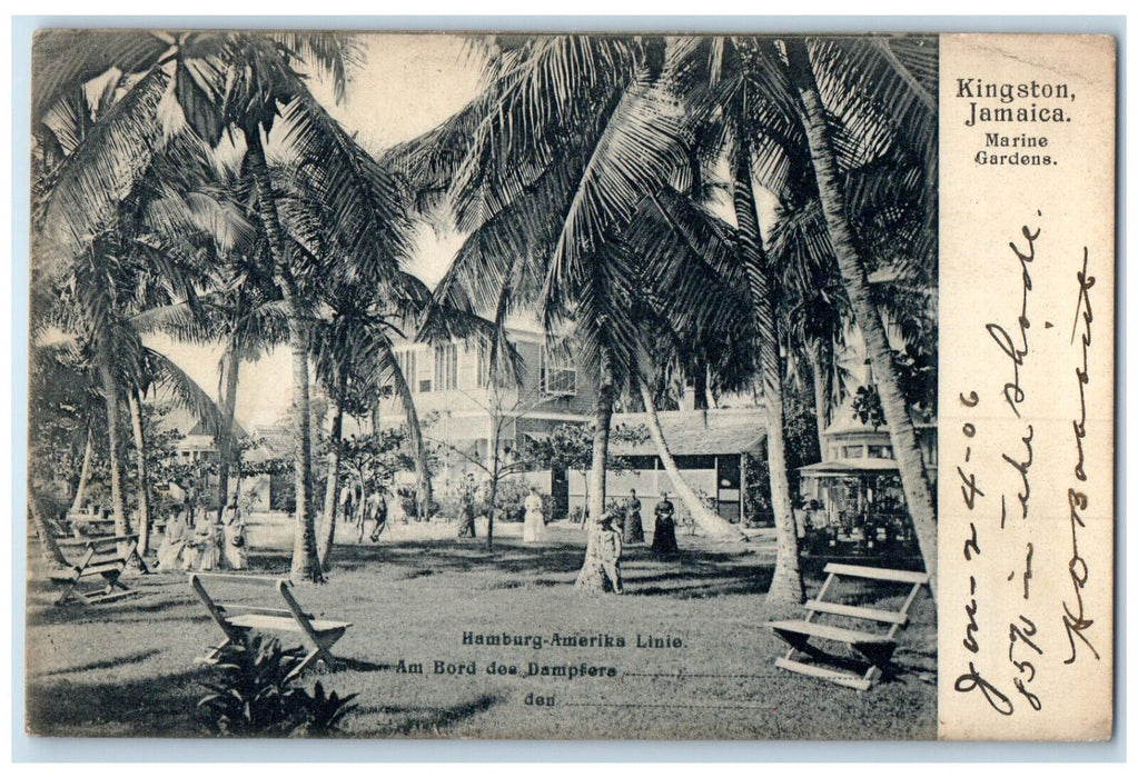 1906 Marine Gardens Chairs Outside Kingston Jamaica Antique Postcard