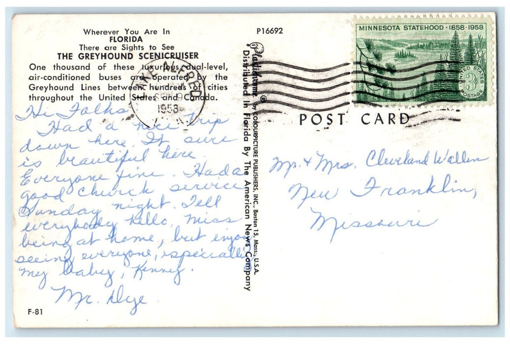 1953 The Greyhound Scenicruiser Dual Level Bus Lake Alfred Florida FL Postcard