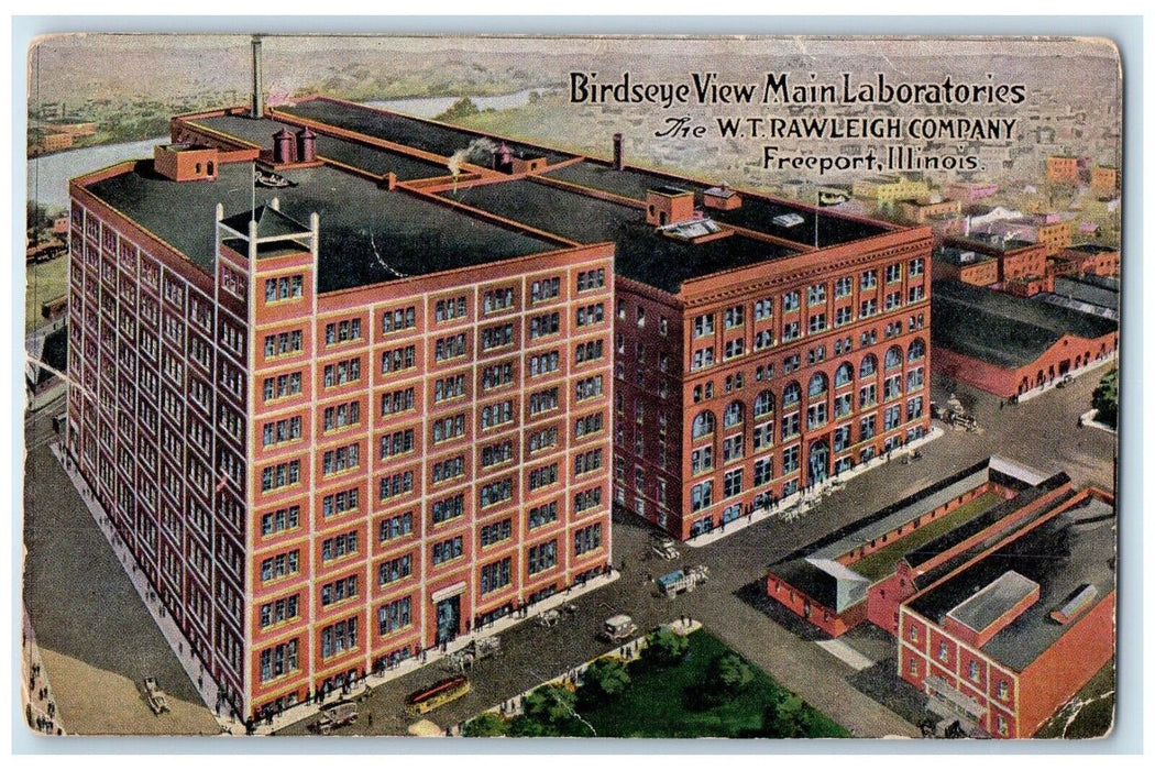 c1910 Birdseye View Main Laboratories Rawleigh Street Freeport Illinois Postcard