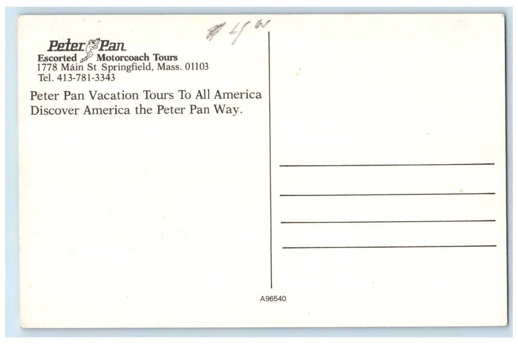 Peter Pan Escorted Motorcoach Tours Bus Springfield Massachusetts MA Postcard