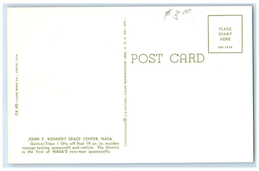c1950's John F. Kennedy Space Center Nasa Gemini Titan Florida FL Postcard