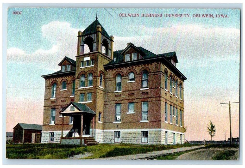 1910 Exterior View Oelwein Business University Building Oelwein Iowa IA Postcard