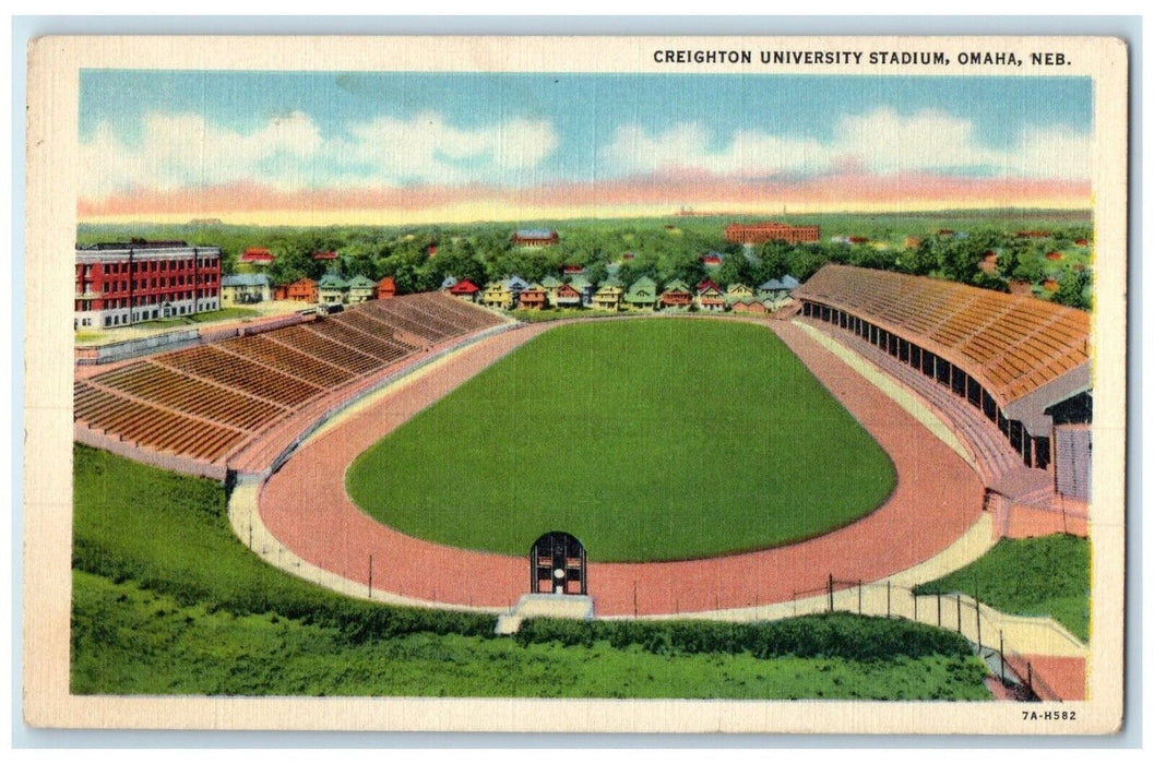 c1930's View Of Crieghton University Stadium Omaha Nebraska NE Vintage Postcard