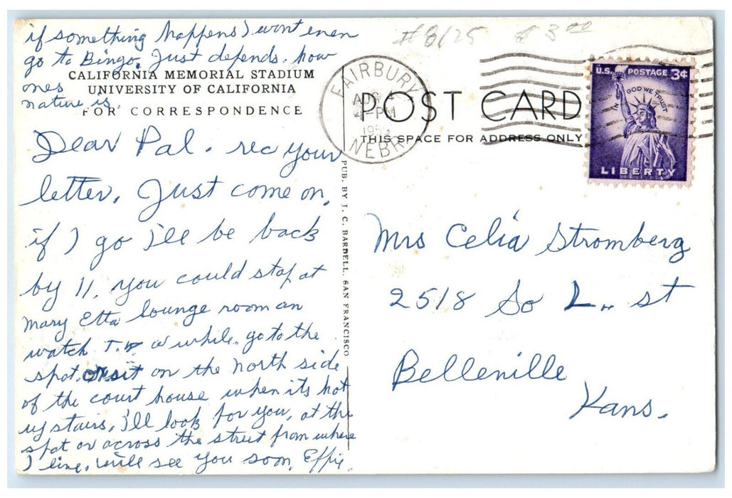 1958 Aerial View California Memorial Stadium University Of California Postcard