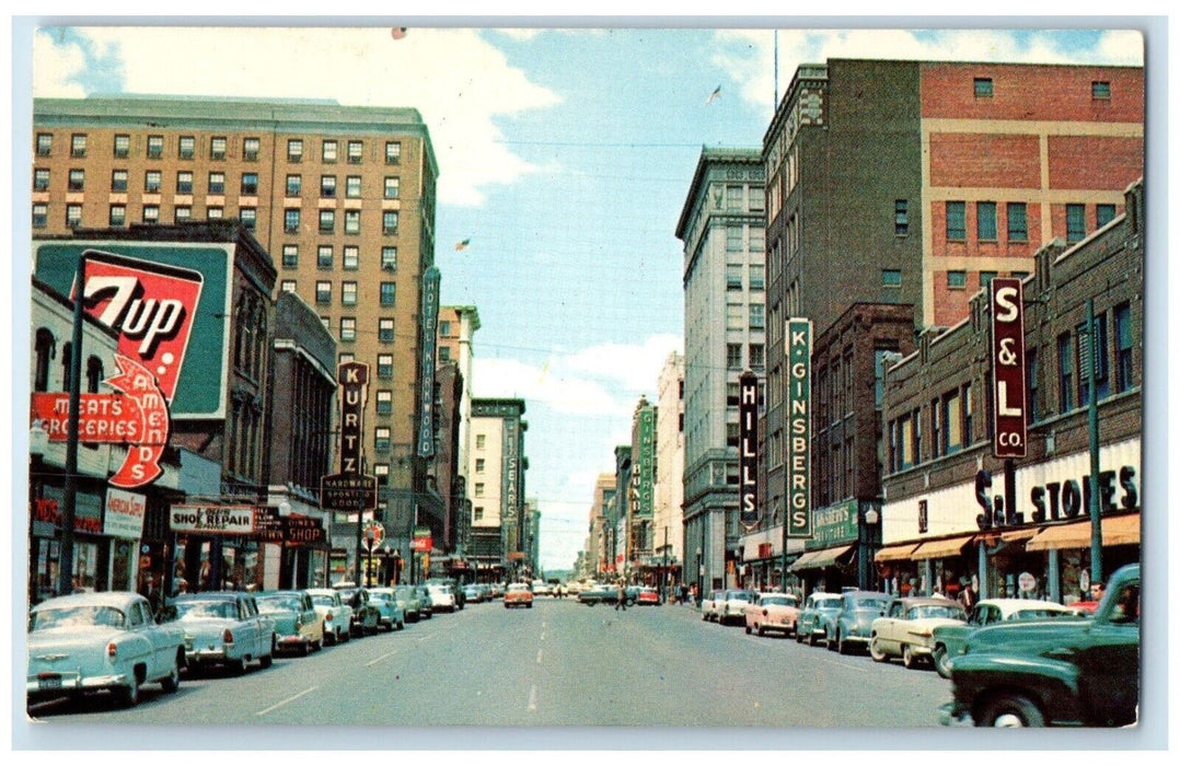 c1960 Looking West Down Walnut Avenue Buildings Des Moines Iowa Vintage Postcard