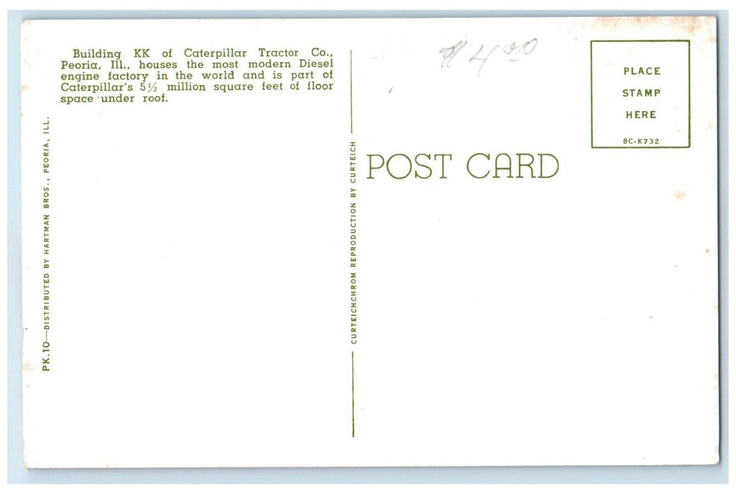 c1960 Building KK Caterpillar Tractor Factory Exterior Peoria Illinois Postcard