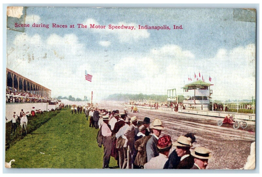 1910 Scene During Race At The Motor Speedway Indianapolis IN Antique Postcard