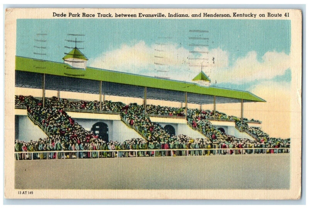 1944 Dade Park Race Track Between Evansville Indiana Henderson KY Postcard