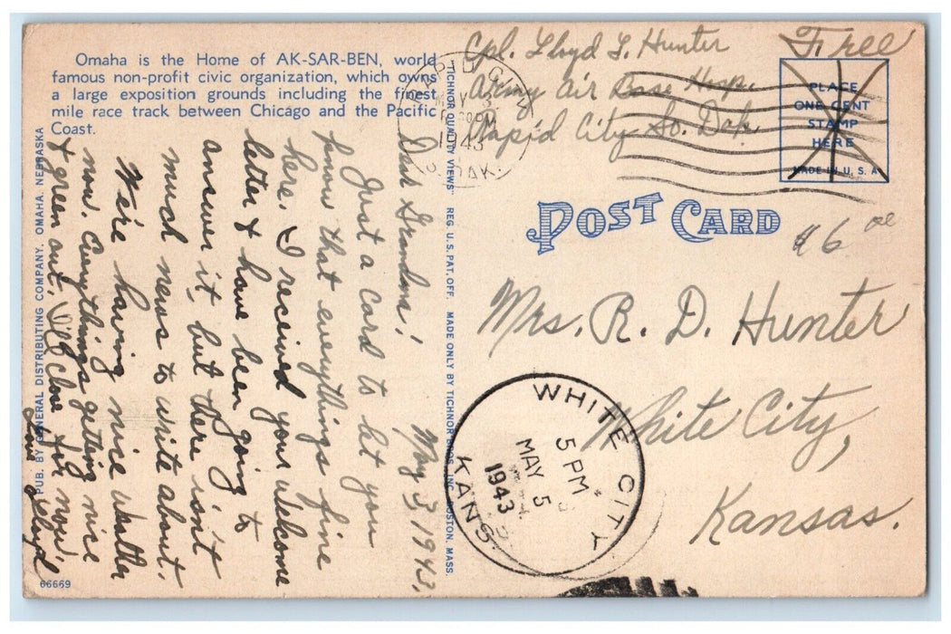 1943 Bird's Eye View Of Ak Sar Ben Field Omaha Nebraska NE Vintage Postcard