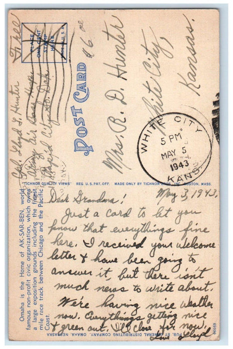 1943 Bird's Eye View Of Ak Sar Ben Field Omaha Nebraska NE Vintage Postcard