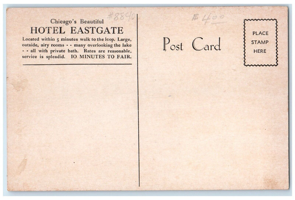 c1910 Exterior View Hotel Eastgate Building Chicago Illinois IL Antique Postcard