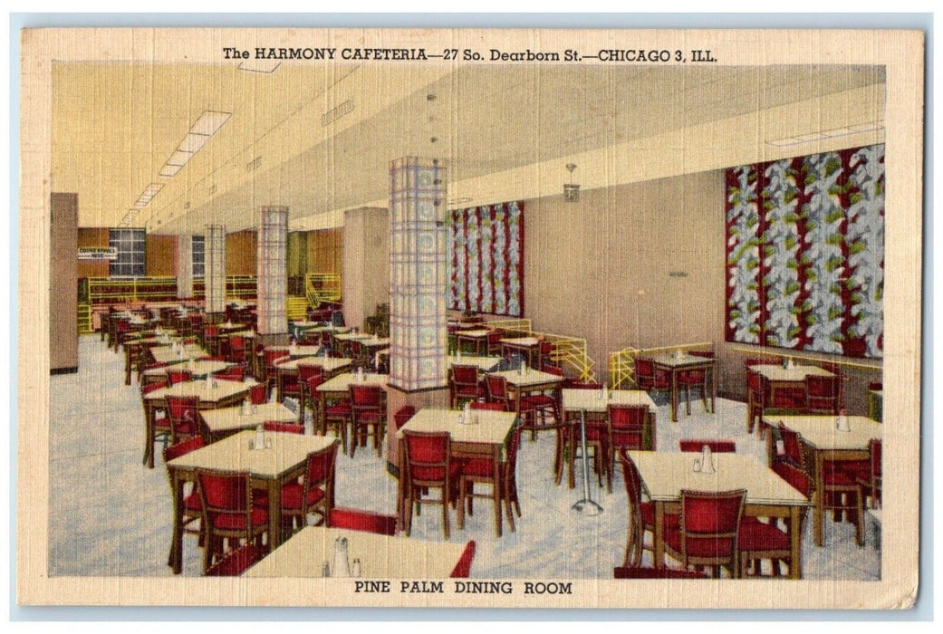 1949 Pine Palm Dining Room Harmony Cafeteria Chicago Illinois IA Posted Postcard
