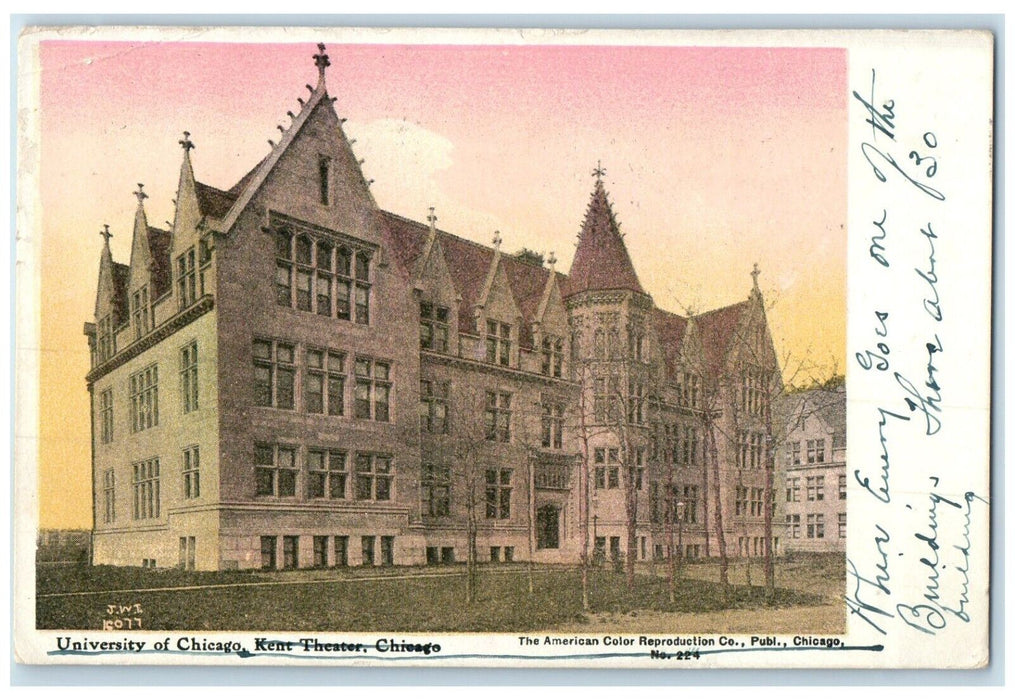 1907 Exterior View university Chicago Kent Theatre Chicago Illinois IA Postcard