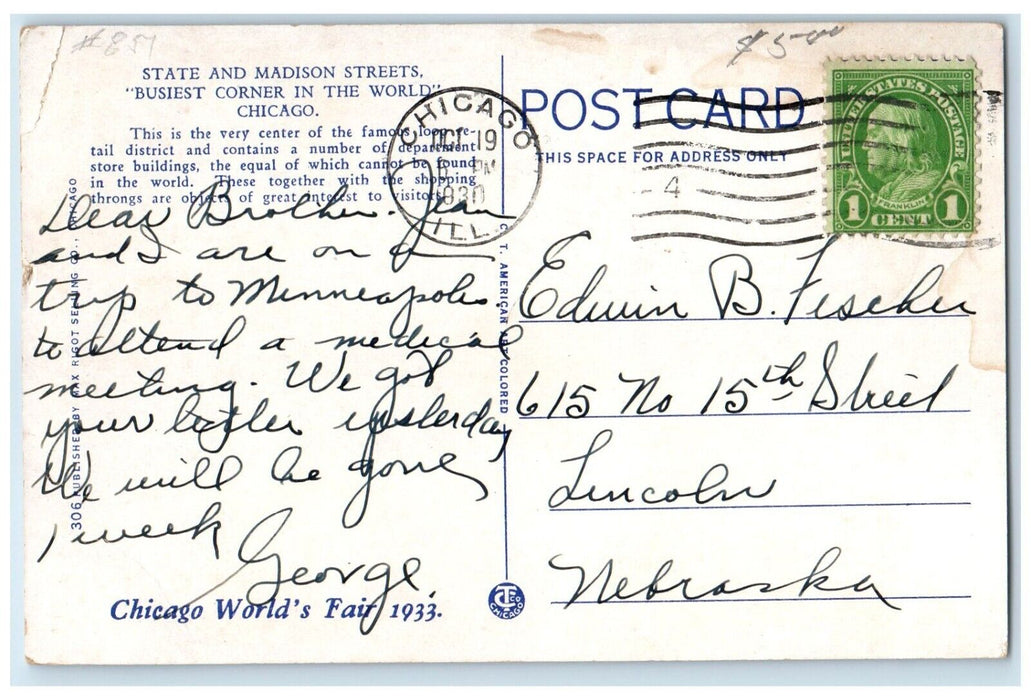 c1930 State Madison Streets Busiest Corner Streetcars Chicago Illinois Postcard