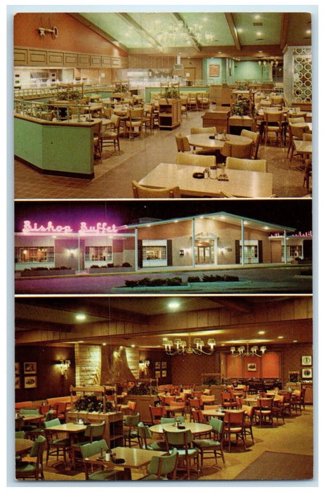 c1966 Bishop Buffet Duck Creek Plaza Multi-View Davenport Iowa Unposted Postcard