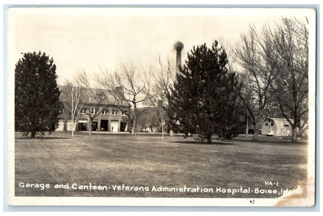 1951 Veterans Admin Hospital Garage Canteen Boise Idaho ID RPPC Photo Postcard