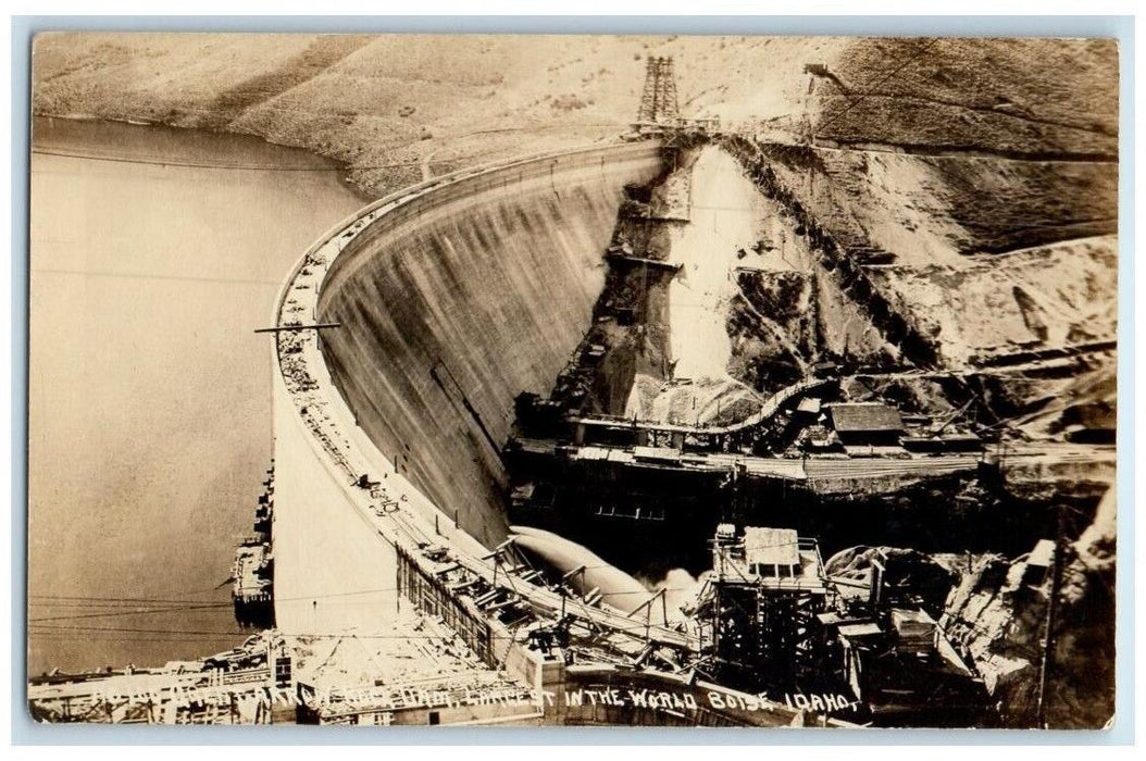 c1912 Arrowrock Dam Construction Machinery Boise Idaho ID RPPC Photo Postcard