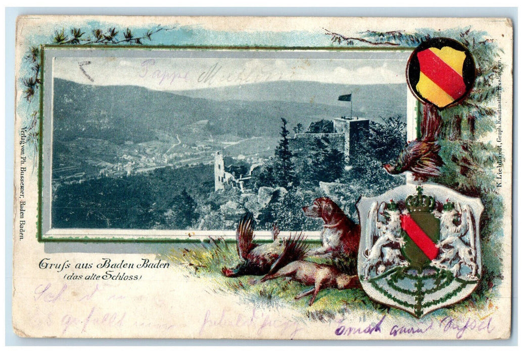 1900 The Old Castle Greetings from Baden Baden Germany Embossed PMC Postcard