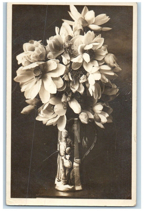 1911 Flowers Vase Still Life Ingleside Illinois IL RPPC Photo Antique Postcard