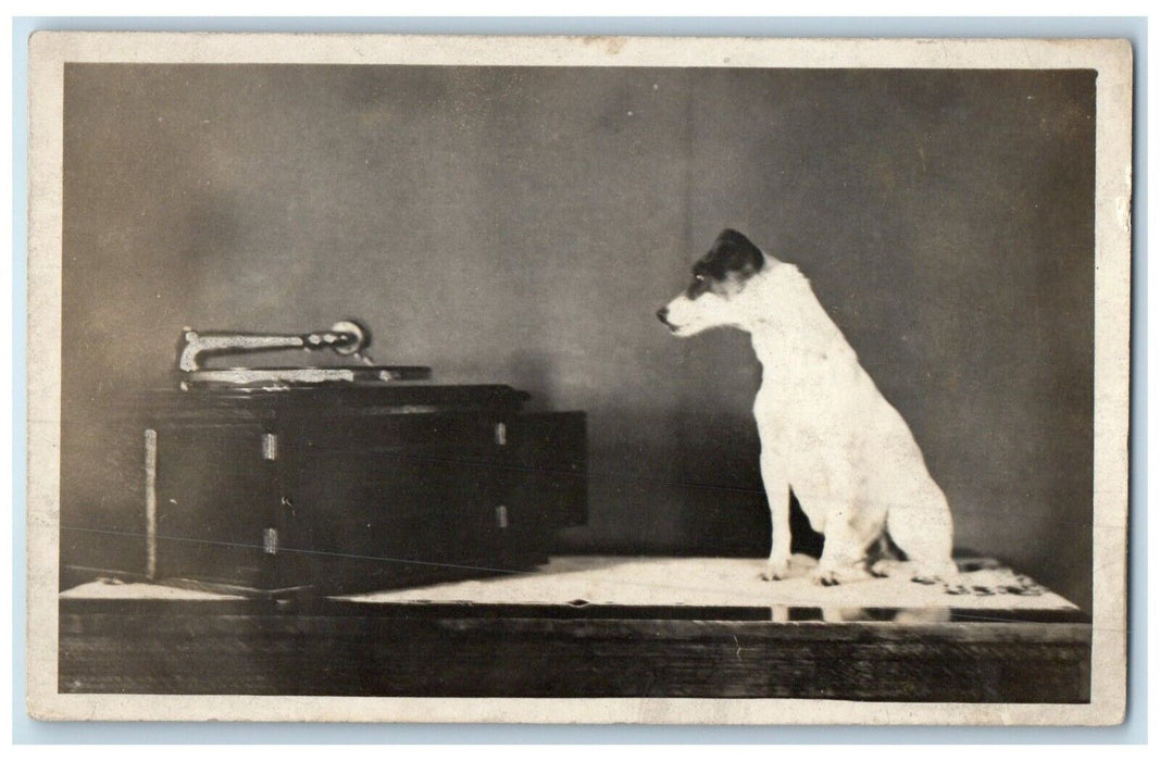 c1910's Arthur Benson Neighbor Of His Terrier Dog Victrola RPPC Photo Postcard