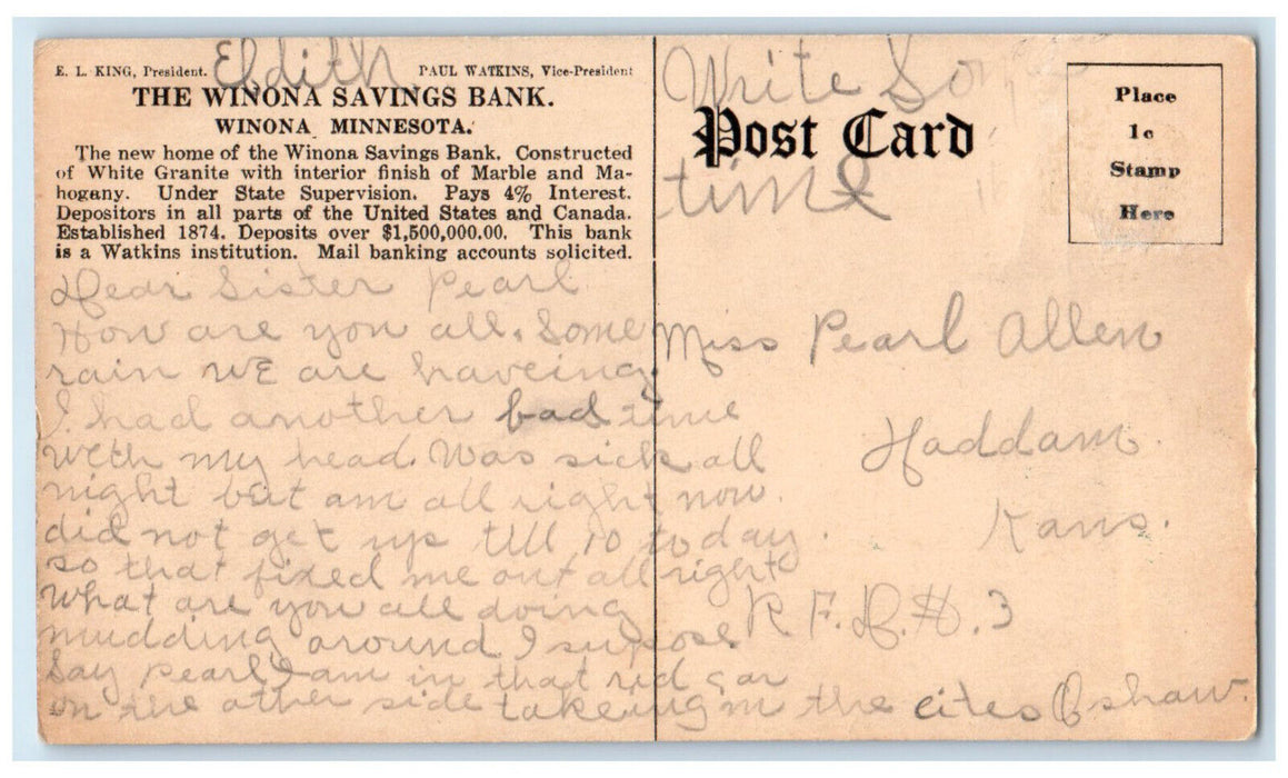 c1910 Winona Savings Bank Building Winona Minnesota MN Antique Postcard