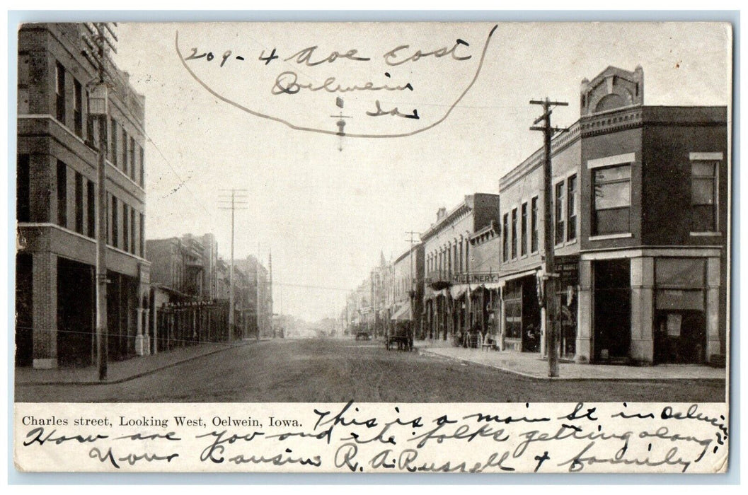 1903 Charles Street Looking West Road Buildings Oelwein Iowa IA Posted Postcard
