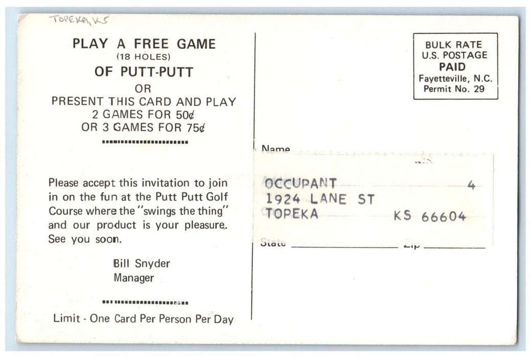 Putt Putt Golf Courses America's Quality Putting Courses Topeka KS Postcard