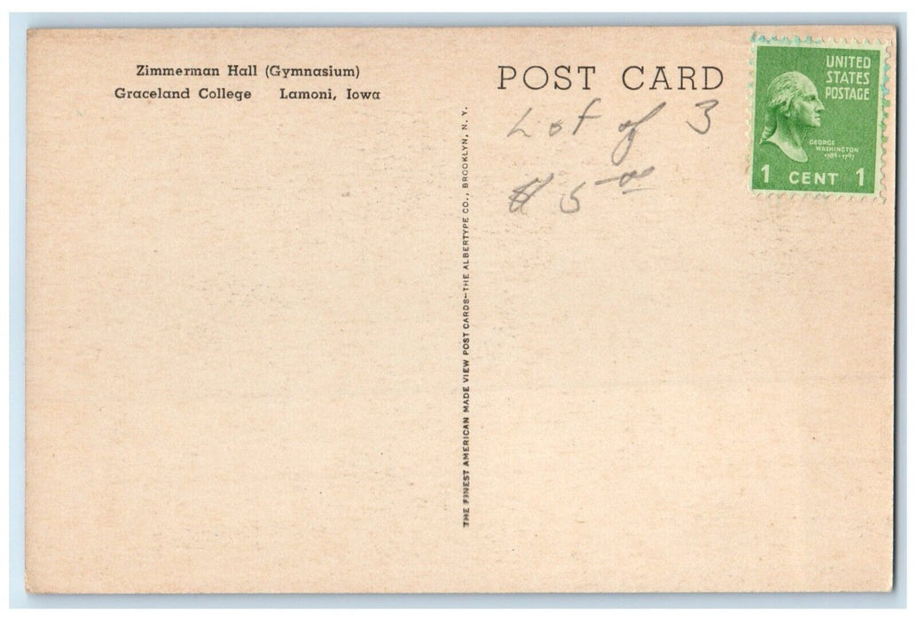 c1940 Zimmerman Hall Gymnasium Graceland College Lamoni Iowa IA Vintage Postcard