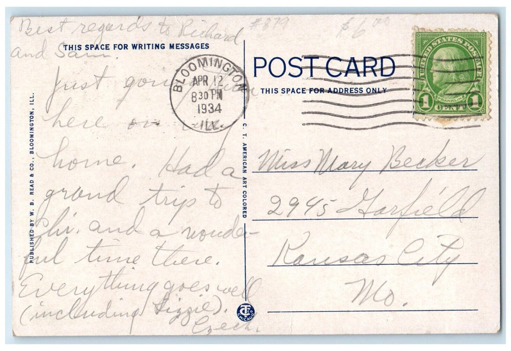1934 Aeroplane View Illinois State Normal University Campus Building IL Postcard