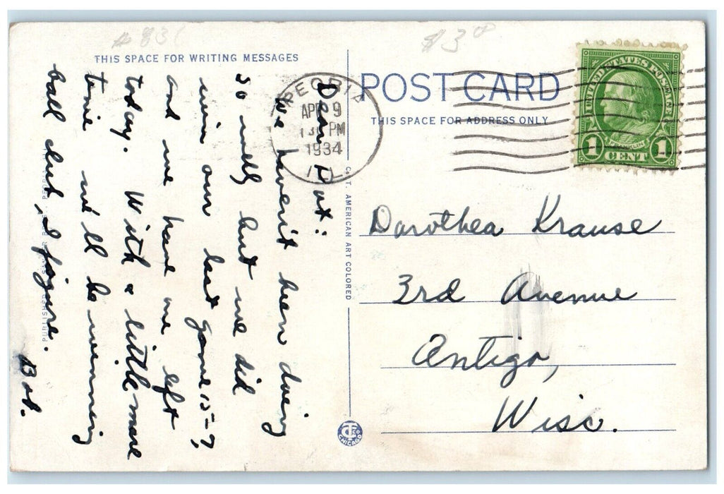 1934 Bradley Polytechnic Institute Exterior Building Peoria Illinois IL Postcard