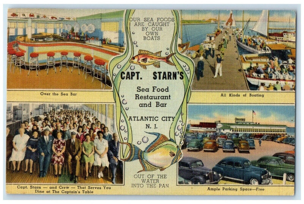 1948 Capt. Starns Sea Food Restaurant Bar Atlantic City NJ, Multiview Postcard