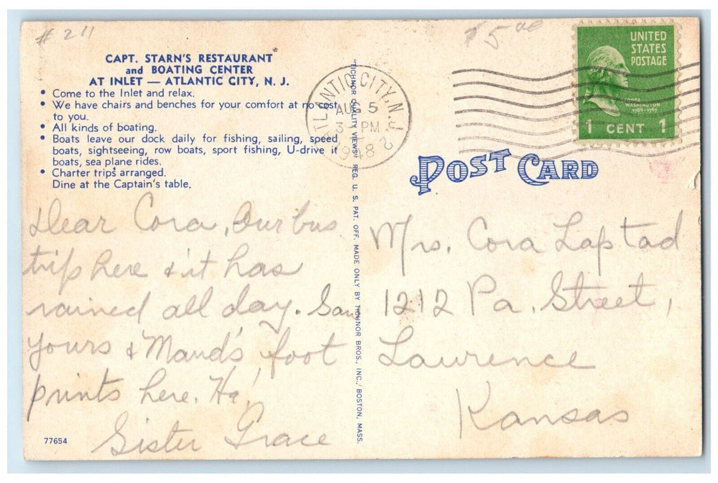 1948 Capt. Starns Sea Food Restaurant Bar Atlantic City NJ, Multiview Postcard