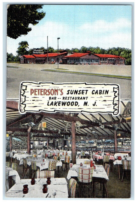 Peterson's Sunset Cabin Bar Restaurant Lakewood New Jersey NJ Vintage Postcard