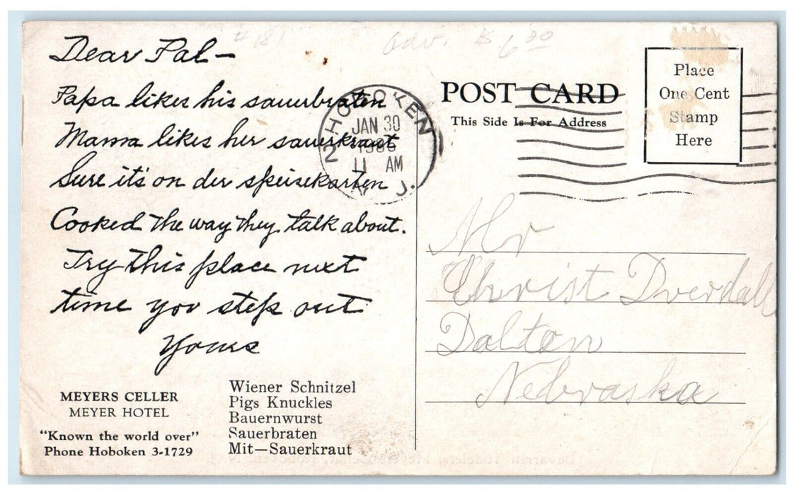 1936 Bavarian Yodelers Meyers Cellar Hoboken New Jersey NJ Vintage Postcard