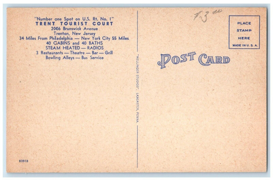 c1930's Trent Tourist Court Roadside Trenton New Jersey NJ Vintage Postcard