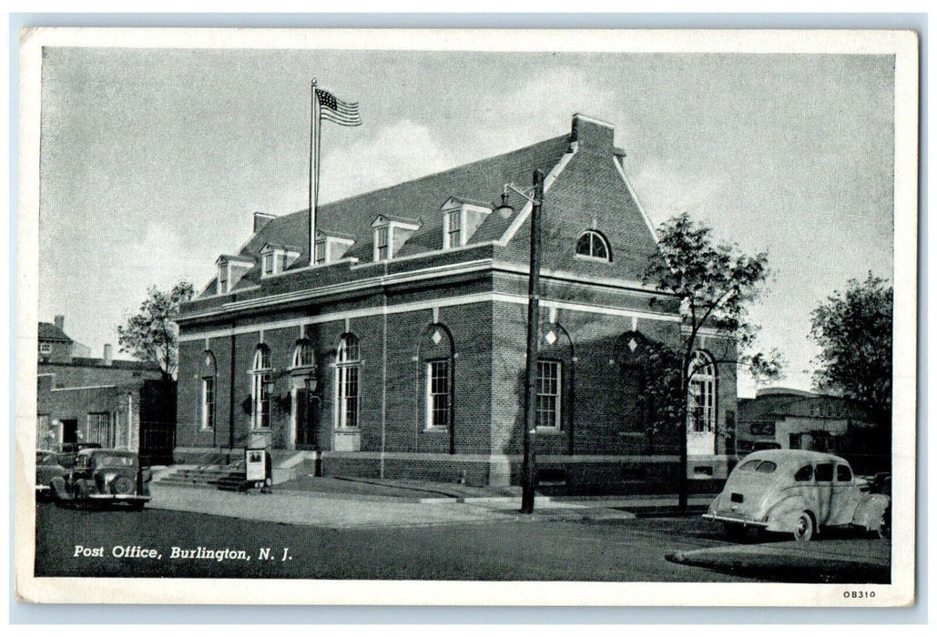 1947 Post Office Building Cars Burlington New Jersey NJ Posted Vintage Postcard