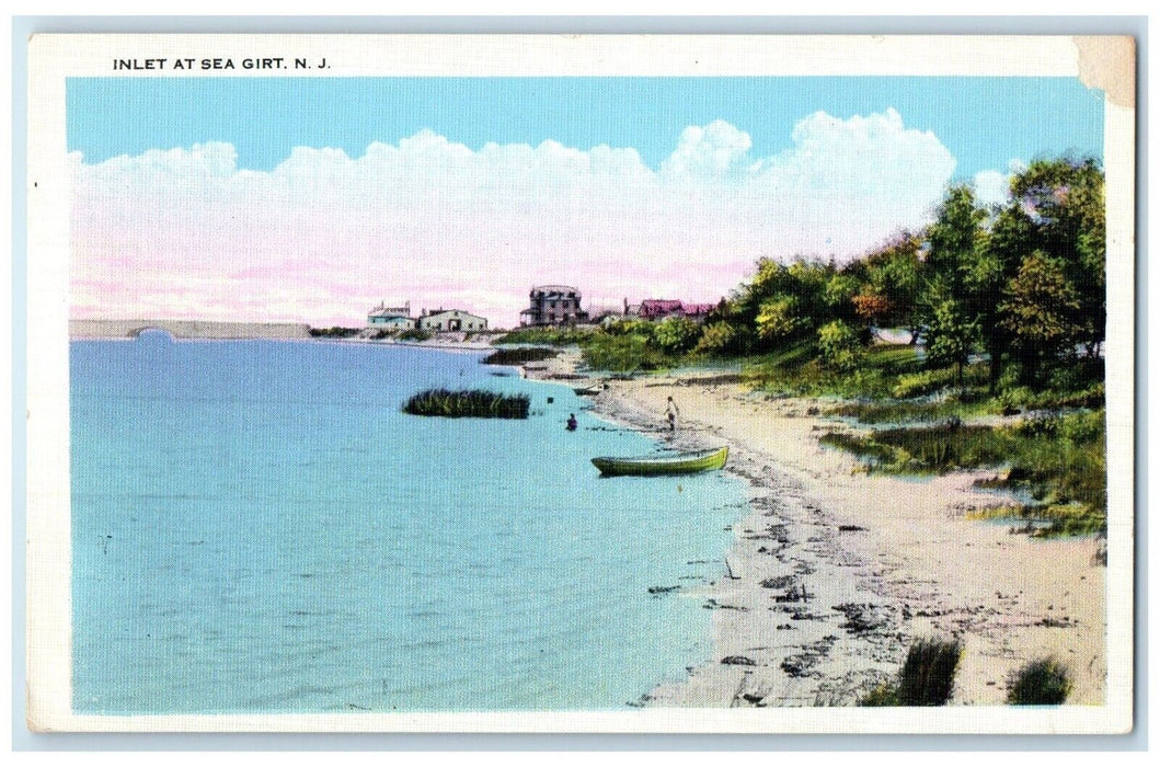 c1930's View Of Inlet At Sea Girt New Jersey NJ, Boat Unposted Vintage Postcard