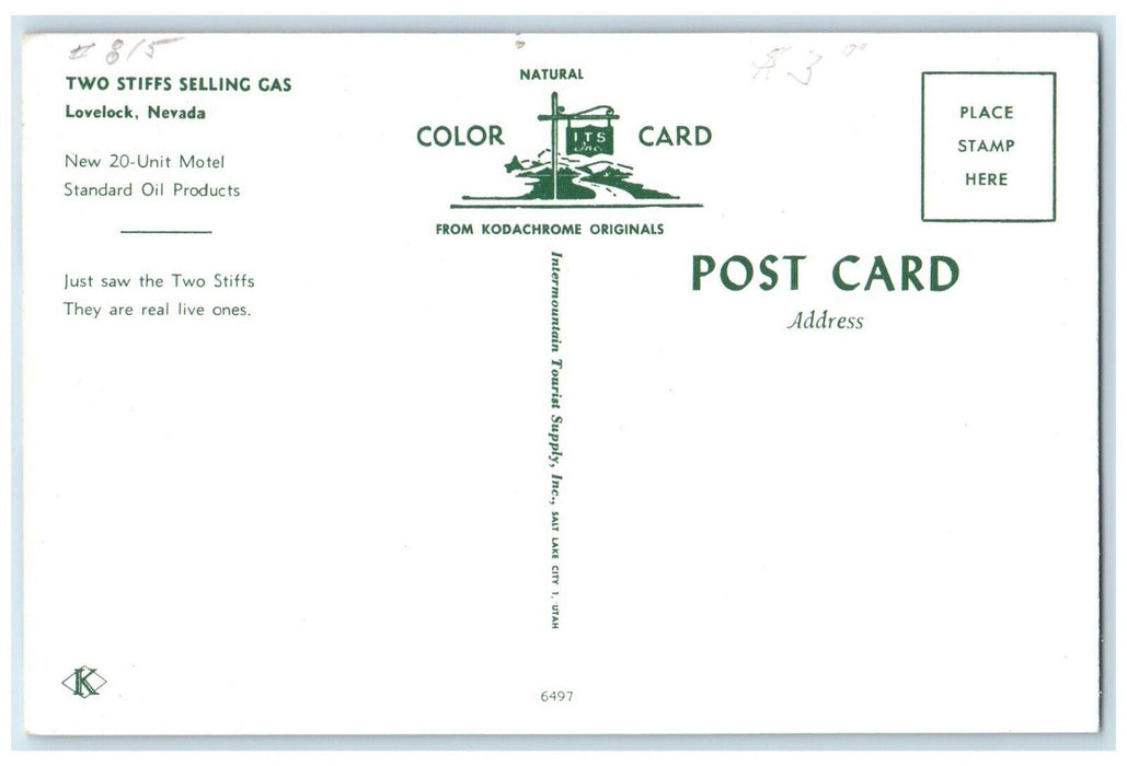 c1950's Two Stiffs Selling Gas Lovelock Nevada NV, Room View Vintage Postcard