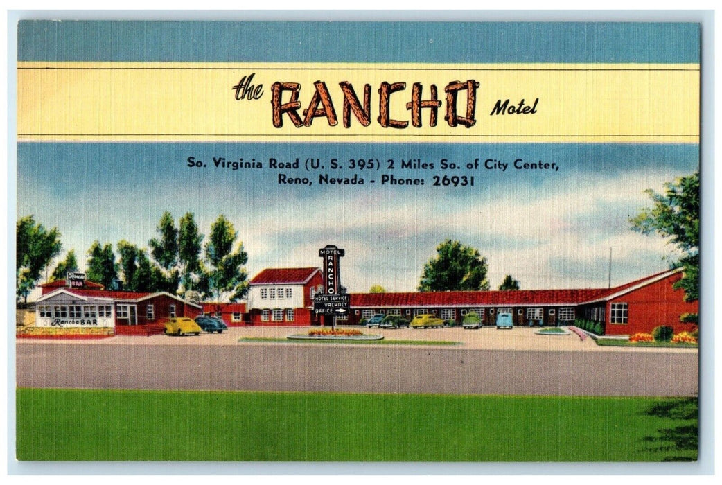 c1950's The Rancho Motel Cars Roadside Scene Reno Nevada NV Vintage Postcard