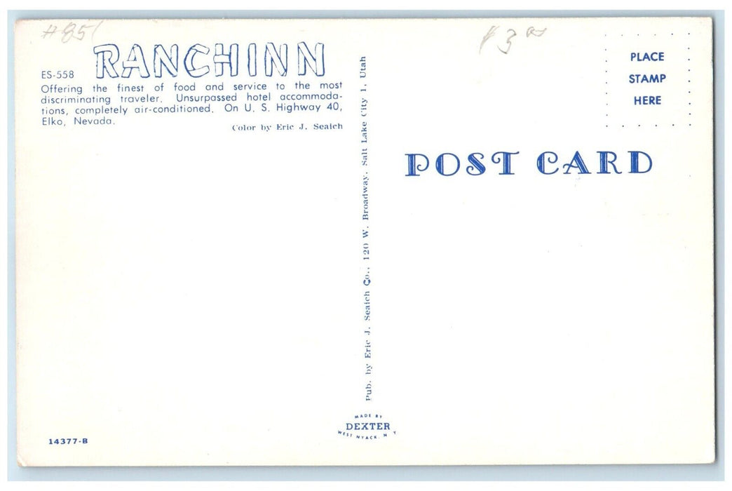 c1960's Ranchinn Restaurant Coffee Shop Cars Roadside Elko Nevada NV Postcard