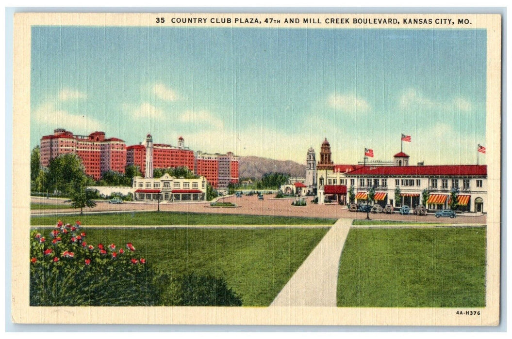 c1940 Country Club Plaza Mill 47th Creek Boulevard Kansas City Missouri Postcard