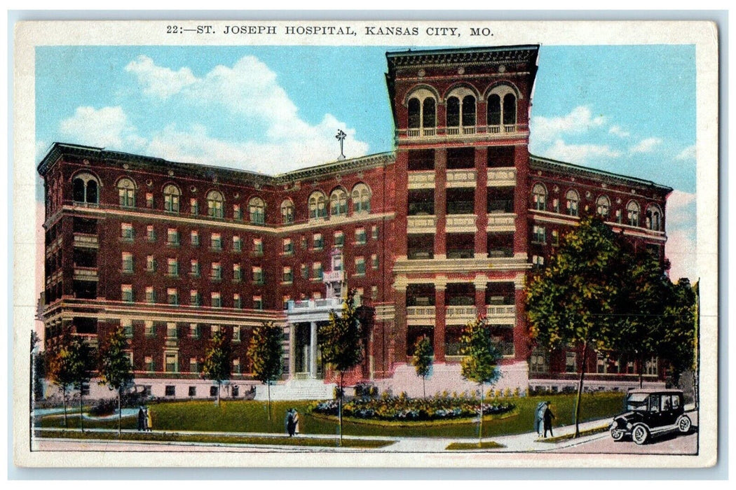 c1920 Exterior View St Joseph Hospital Building Kansas City Missouri MO Postcard