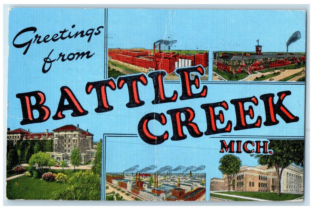 1947 Greetings from Battle Creek Michigan MI Vintage Multiview Postcard