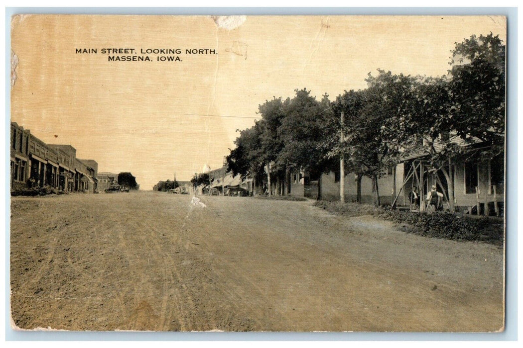 1916 Main Street Looking North Road Exterior Buildings Massena Iowa IA Postcard