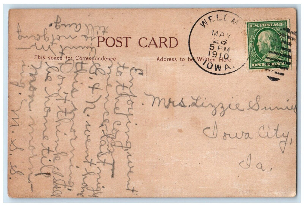 1910 Main Street Looking North Exterior Building Road Wellman Iowa IA Postcard