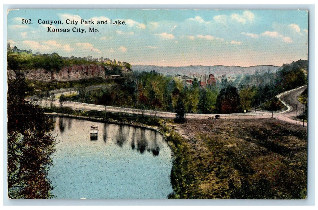 c1910 Aerial View Canyon City Park Lake Kansas City Missouri MO Vintage Postcard