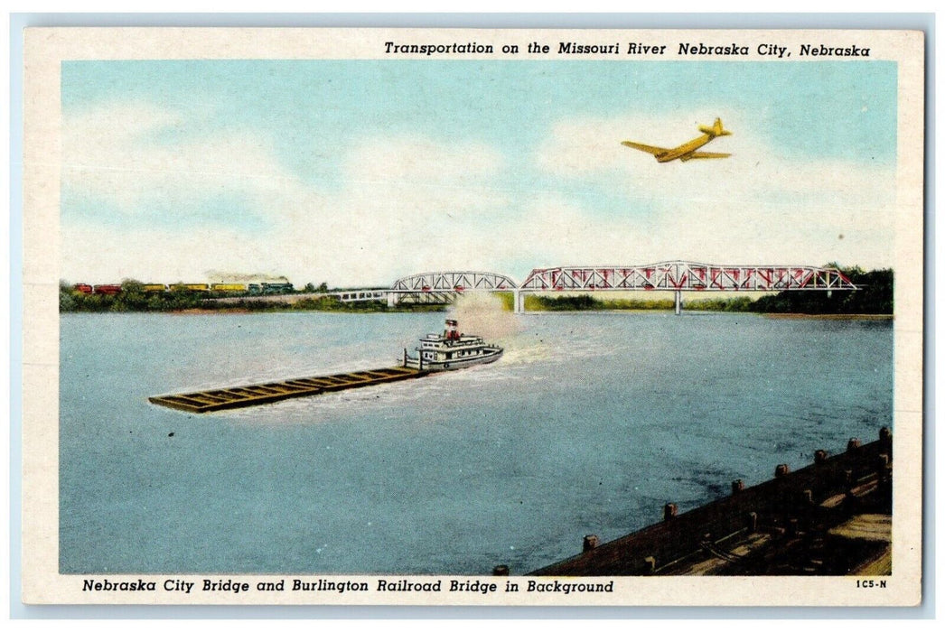 c1930's Transportation On The Missouri River Nebraska City NE, Steamer Postcard