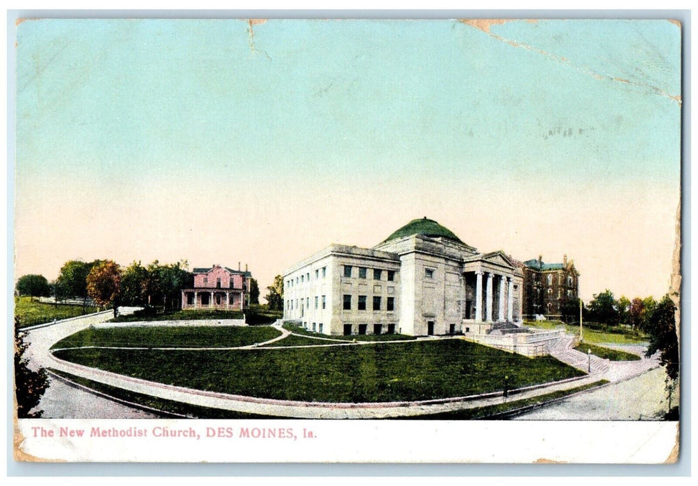 c1910 New Methodist Church Chapel Exterior Building Des Moines Iowa IA Postcard